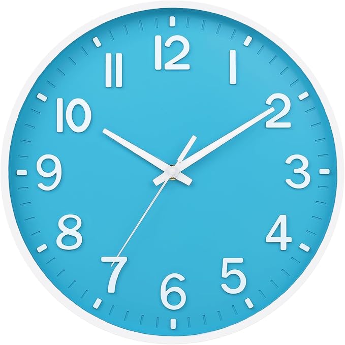 HZDHCLH Wall Clocks Battery Operated, Wall Clock Blue and White 8 inch Wall by HZDHCLH