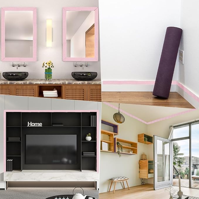 CRASPIRE 88 x 3in Crown Molding Peel and Stick 3D Flexible Foam Wall Trim Pink - Image 4