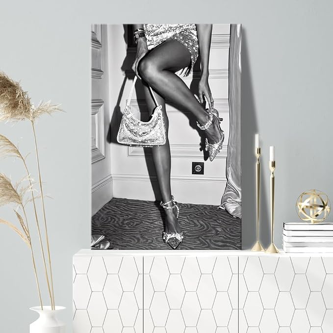 High Fashion Poster Trendy Black and White Wall Art Retro Girl Room Decor - Image 3