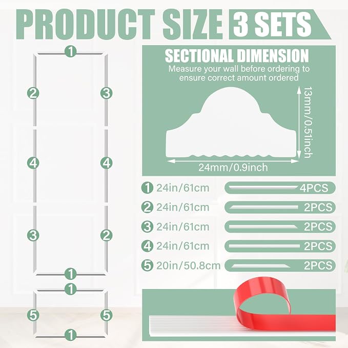 Pangda Peel and Stick Wall Molding Kit, 3D Premade Accent Molding Wainscoting - Image 2