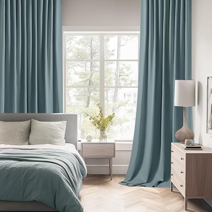 MIULEE Greyish Blue Back Tab Blackout Curtains 102 Inch Long 2 Panels Set - Image 2