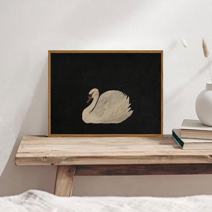 OIQArtOIQ Vintage Framed Wall Art Moody Grace Swan Canvas Art Prints Rustic - Image 2