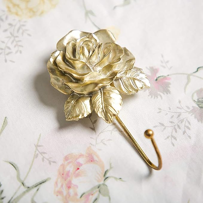 Gold Flower Wall Hooks, Whimsical Resin Rose Flower Decorative Bathroom Hooks - Image 2