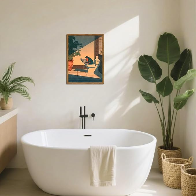 Funny Frog Bathroom Wall Art, Cute Japanese Frog in Toilet Wall Decor, - Image 6