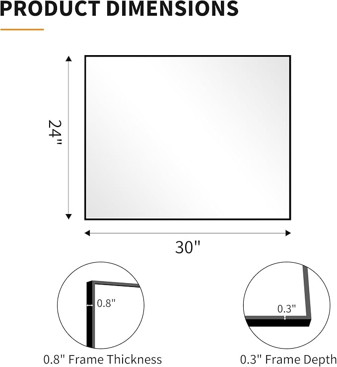 KOCUUY Black Mirror, 24x30 Inch Rectangle Bathroom Mirror - Image 11