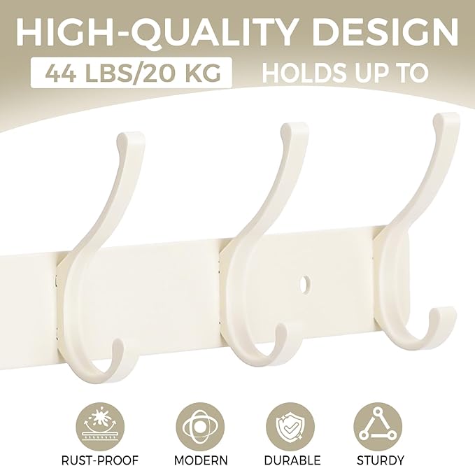 Dntorx Coat Rack Wall Mount, 2 Pack Coat Hooks Hanger Wall Double Hook Rack - Image 3