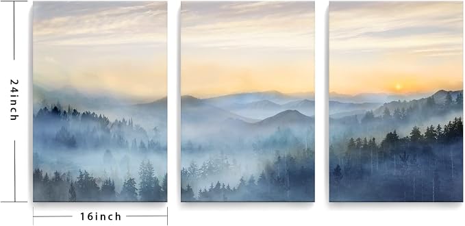 Wall Decor for Bedroom 3 Panel Sunrise Misty Forest Print Picture Paintings - Image 7