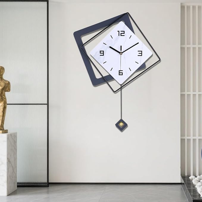Wall Clock with Pendulum, Silent Quality Quartz Battery Operated, Metal Modern - Image 6