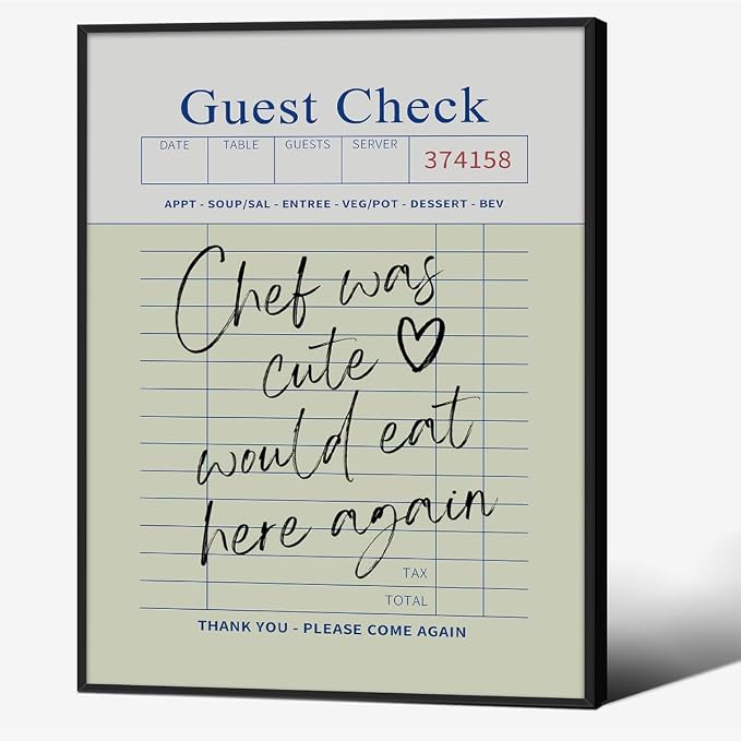 Black Framed Wall Art Posters Trendy Kitchen Guest Check Prints Chef Was Cute by PDFI