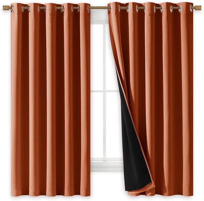 NICETOWN Burnt Orange 100% Blackout Lined Curtains, 2 Thick Layers Completely - Image 2