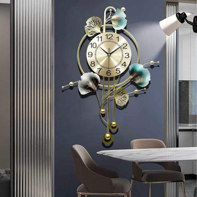 Wall Clocks for Living Room Decor, Unique 3D Metal Iron Ginkgo Leaf Wall Art by Hoernflk