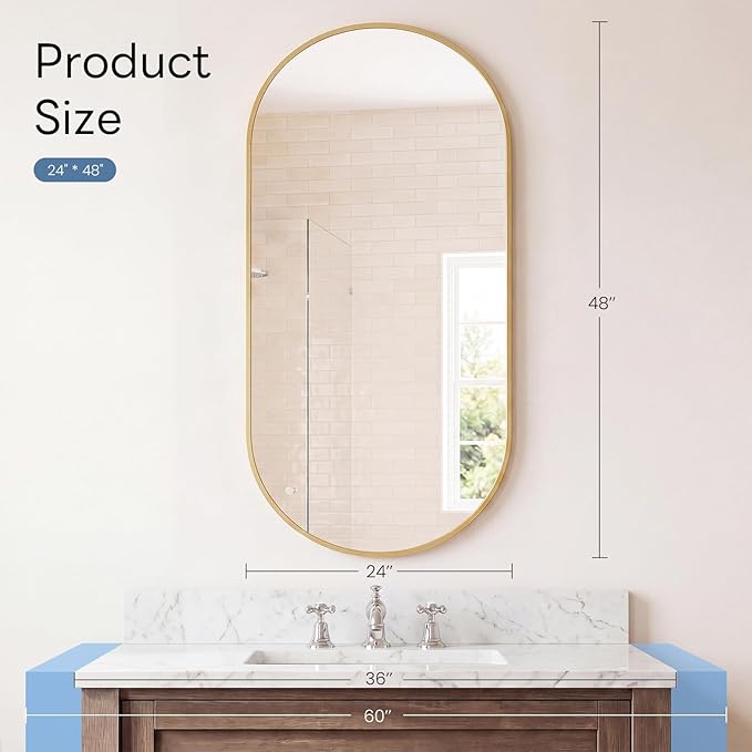Sweetcrispy 24" x 48" Gold Bathroom Mirror - Image 3