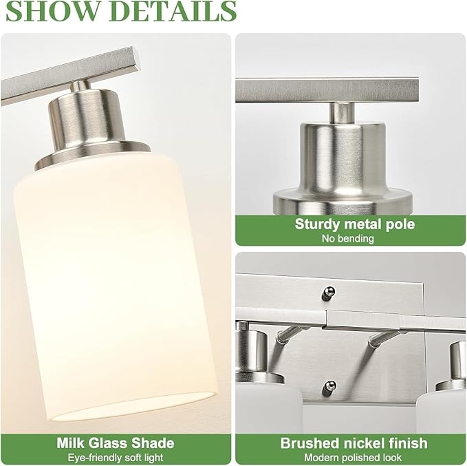 MOKATNG 3-Light Bathroom Light Fixtures, Brushed Nickel Vanity Light - Image 4