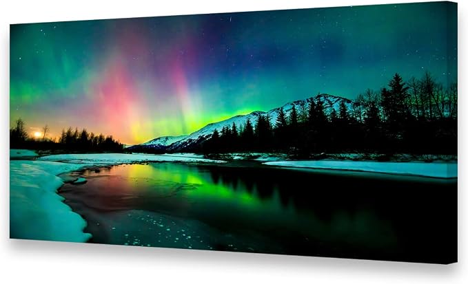 S01975 Wall Art Aurora scenery Painting on Canvas Prints Stretched and Framed by Cao+Gen+Decor+Art