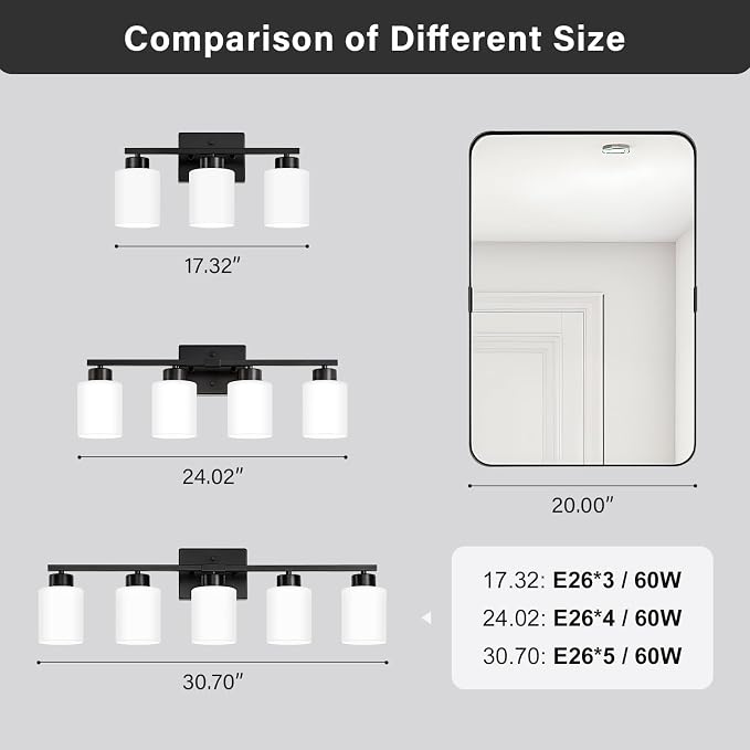 FonmYim Black Bathroom Light Fixtures, 3-Light Modern Vanity Light Over Mirror - Image 5