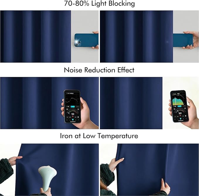 MIULEE Navy Blue Back Tab Blackout Curtains 72 Inches Long 2 Panels Set - Image 5