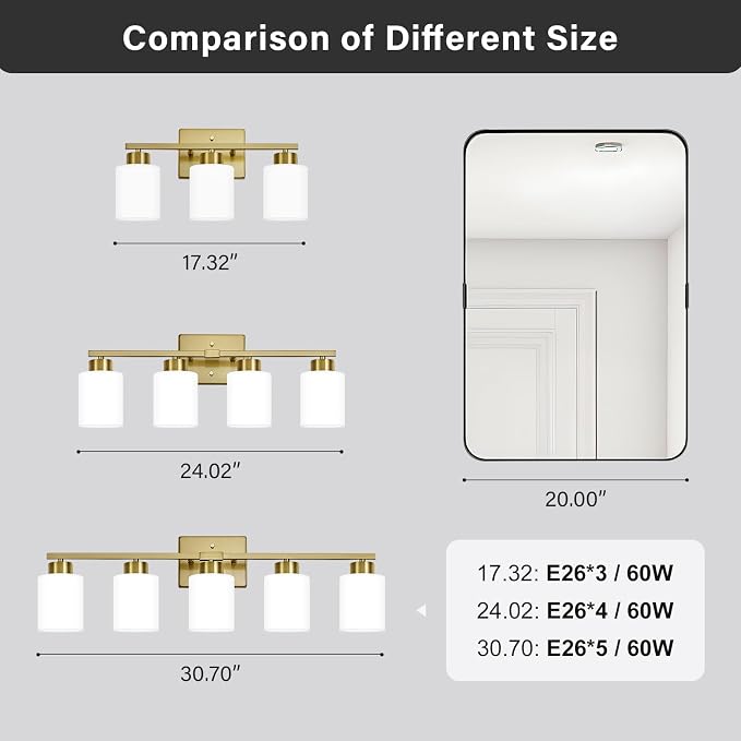 FonmYim Brushed Gold Bathroom Light Fixtures, 3-Light Modern Vanity Light Over - Image 8