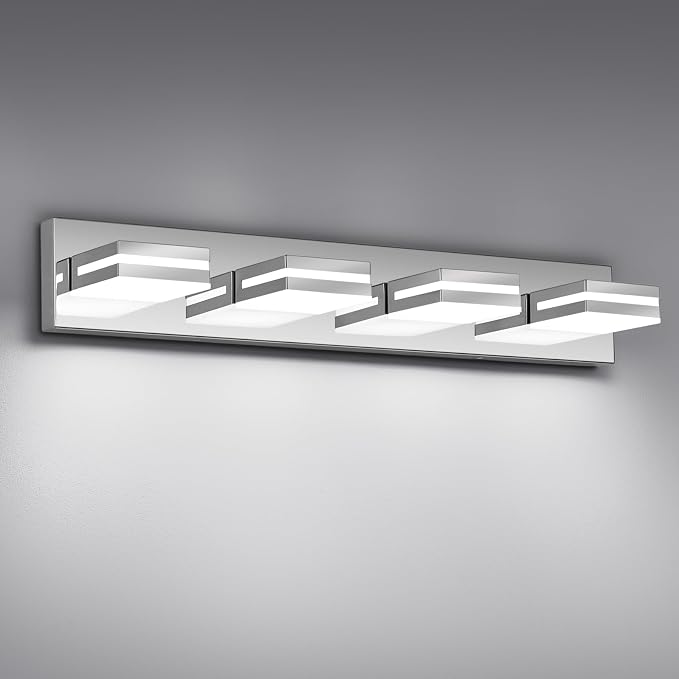 Modern LED Bathroom Lights Fixtures 4-Light, Stainless Steel Chrome Acrylic by JZEKVN