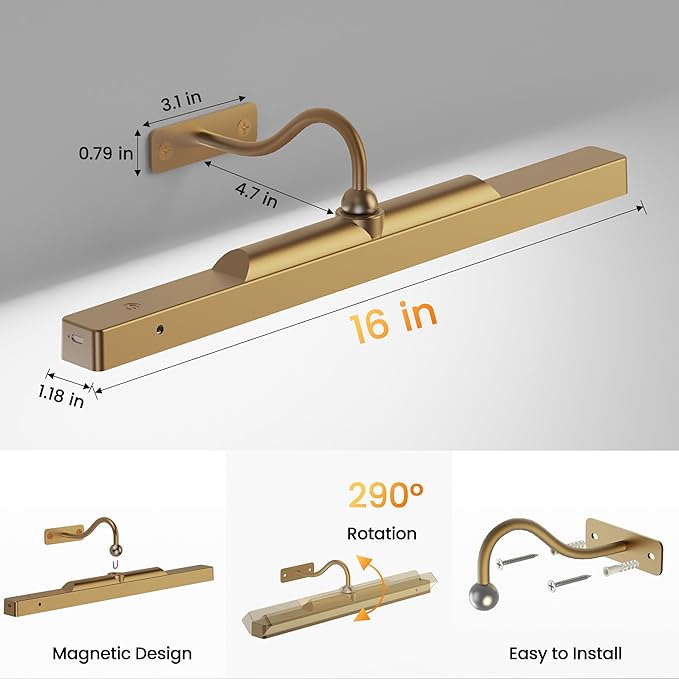 Picture Light Battery Rechargeable, 3 Color Modes and Dimmable Classic Art - Image 6