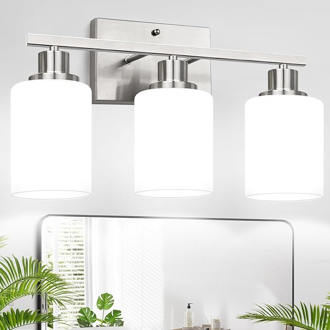 MOKATNG 3-Light Bathroom Light Fixtures, Brushed Nickel Vanity Light by Bathroomlightfixtures
