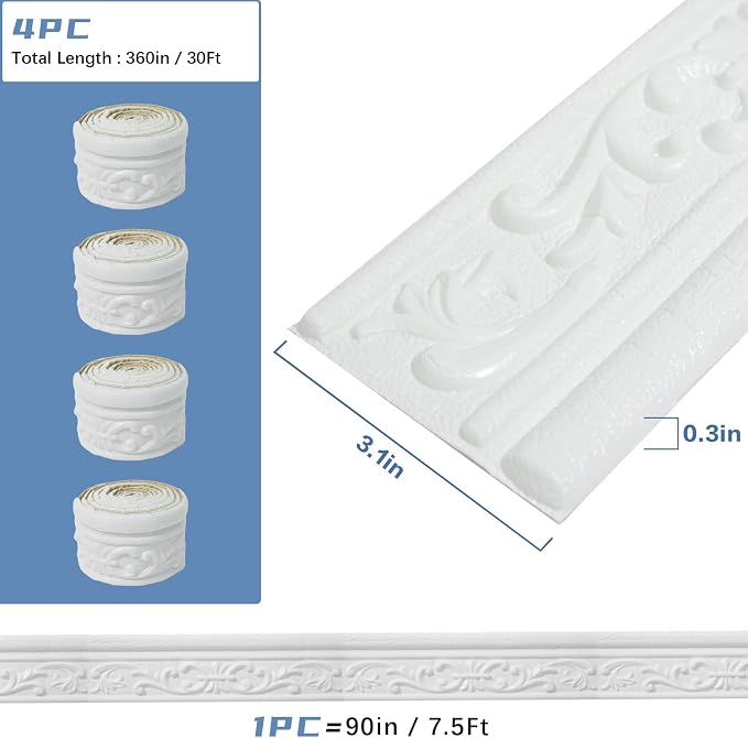 360" x 3.1" Peel Stick Foam Molding Trim Self Adhesive, Crown Molding Wallpaper - Image 2