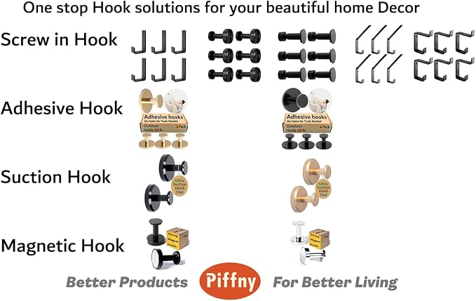 Piffny Robe & Towel Hook, 6 Pack Heavy Duty Stainless Steel Outdoor Wall Hooks - Image 6
