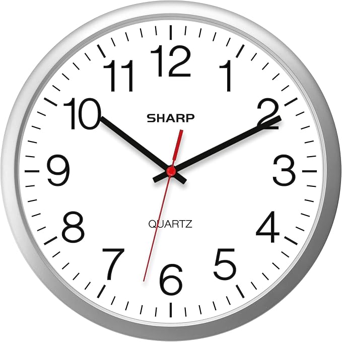 Sharp Wall Clock – Silver, Silent Non Ticking 14 Inch Quality Quartz Battery by SHARP