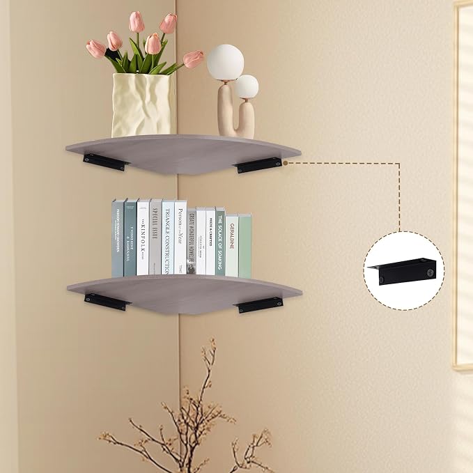 JJL Corner Wall Shelf, 12-Inch Sector Shelf - Image 4