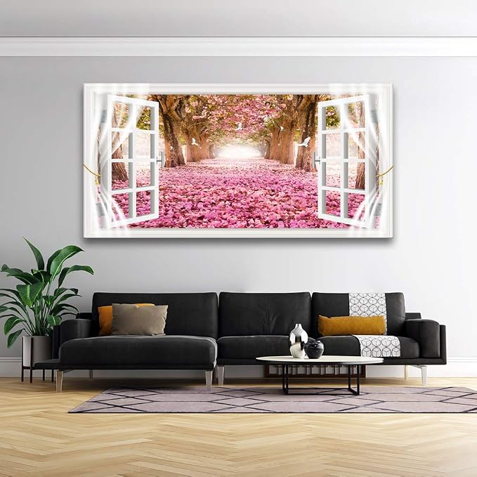 AH40174 Wall Art CanvasTrees and Pink Rose Paintings Printed Pictures Stretched - Image 4