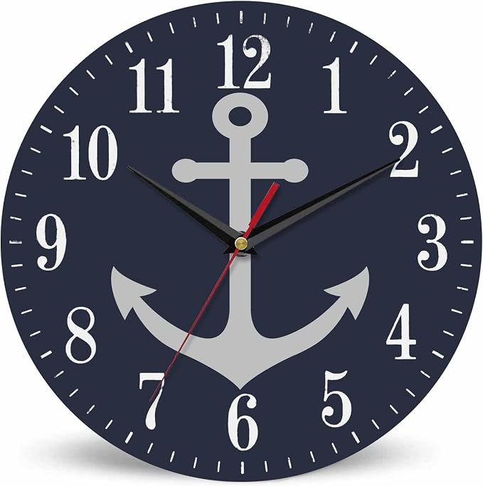 Mxocom Anchor Wall Clock Boat Anchor Marine Navigation Blue 10 Inch Silent Non by Mxocom