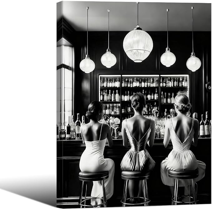 Vintage Black and White Framed Wall Art Trendy Women Drink Cocktail Posters by FuSatisYilife