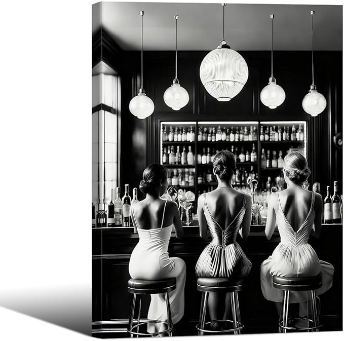 Vintage Black and White Framed Wall Art Trendy Women Drink Cocktail Posters by FuSatisYilife