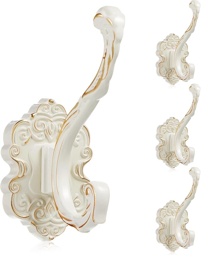 Zonon 4 Pcs White Wall Hooks Set Vintage Coat & Towel Hooks by Zonon