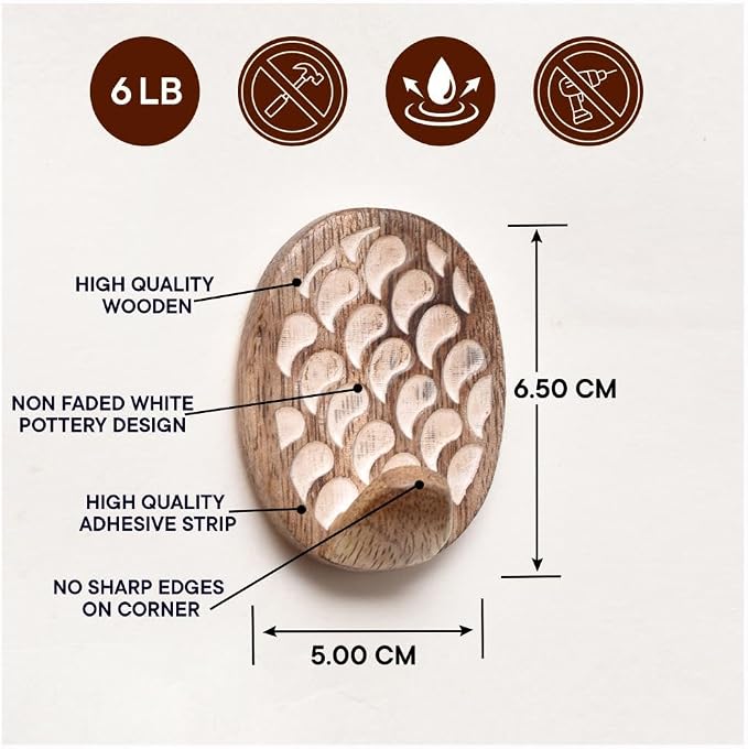 IndianShelf 6 Lb- 24 Pieces Decorative Wood Adhesive Wall Hooks–Boho Peel and - Image 7