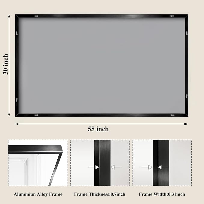 Koonmi Black Mirrors for Wall, 30x55 Inch Bathroom Mirror, Rectangular Wall - Image 2