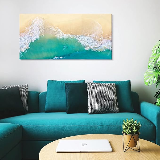 Goldfoilart Beach Canvas Wall Art Ocean Sea Waves Wall Decor Coastal - Image 3