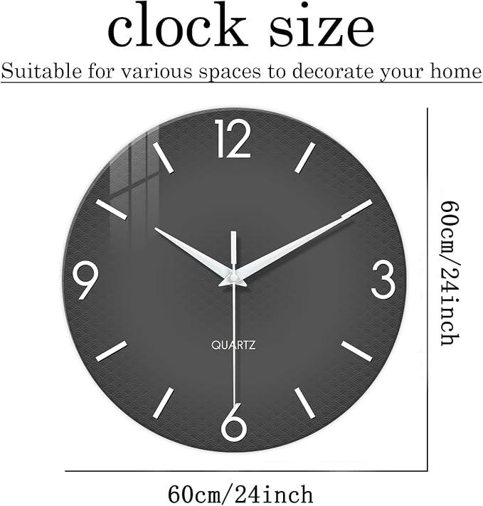 XFM Modern Wall Clock 24 Inch Large Grey Wall Clocks Battery Operated Gray - Image 6