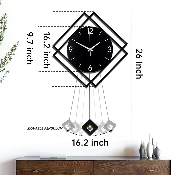 Wall Clock with Pendulum, Silent Quality Quartz Battery Operated, Modern Large - Image 4