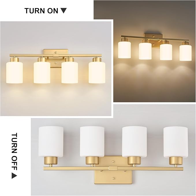 FonmYim Gold Bathroom Light Fixtures, 4-Light Modern Vanity Light Over Mirror - Image 4