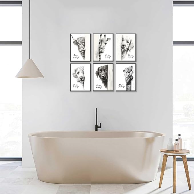 Funny Bathroom Wall Art Black and White Bathroom Posters Decor Rustic Donkey - Image 2
