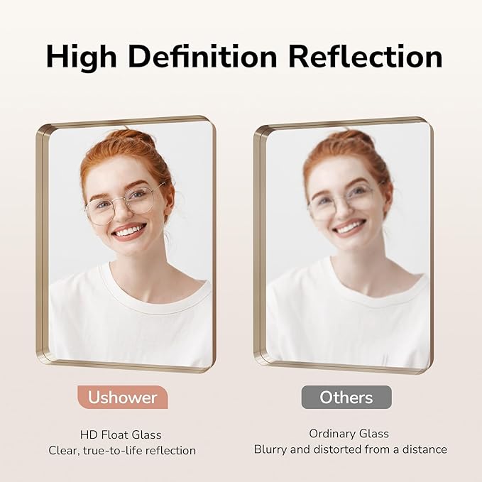 USHOWER Gold Bathroom Mirrors 22"x30" 2 Pack, Brushed Gold Rounded Rectangle - Image 3