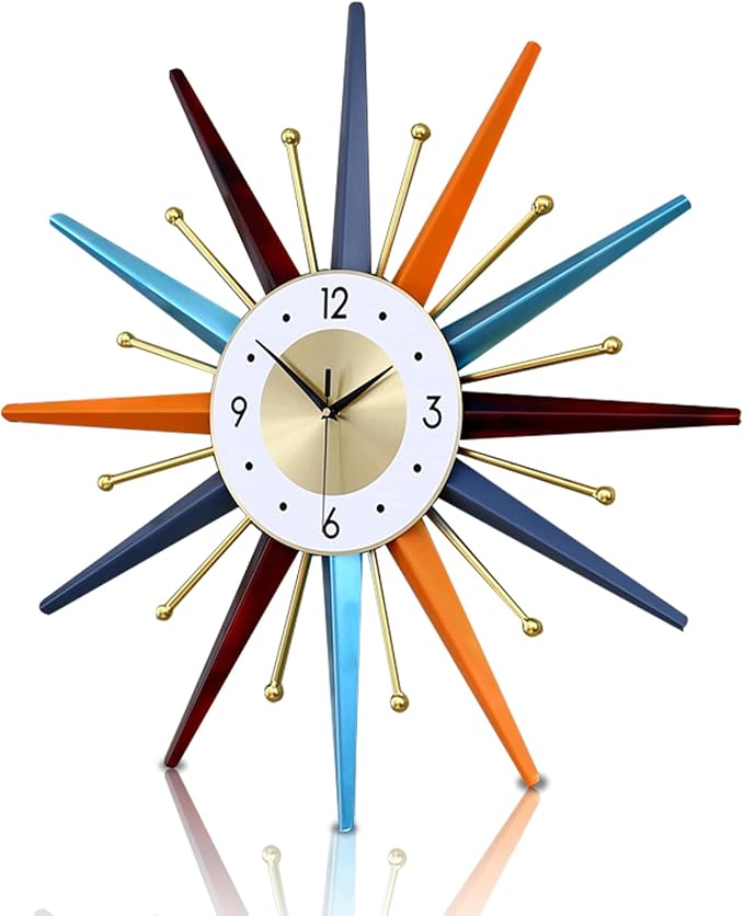 FIELDY Large Wall Clock 31 Inch Mid Century Wall Clocks Starburst Clock Non by FIELDY