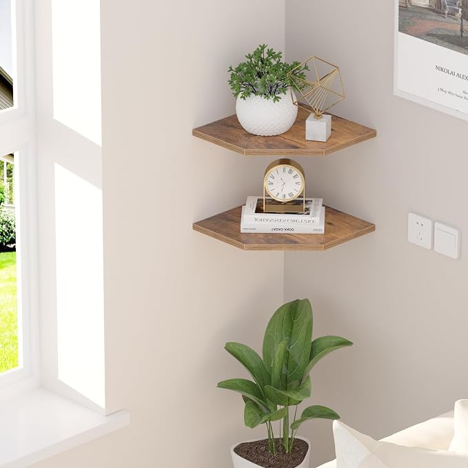 JJL Corner Wall Shelf, 10.4 Inch Wooden Corner Shelves, Wall Mount Corner - Image 2