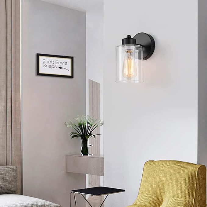 1-Light Bathroom Black Vanity Light Matte Black Wall Sconce Vintage - Image 3