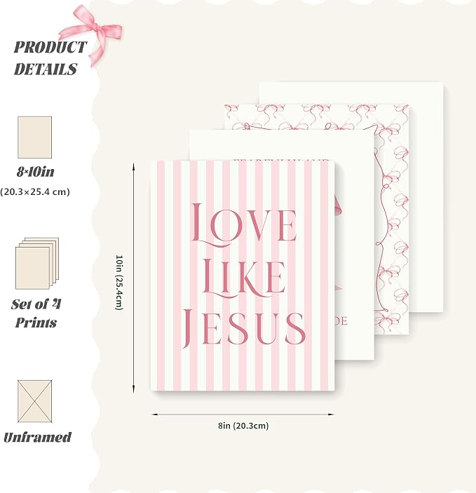 LARTSFRO Coquette Pink Bow Jesus Wall Art Decor Posters, Light Pink Bow - Image 2