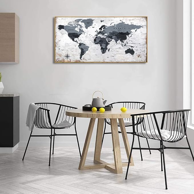 Framed wall art World Map Wall Art Canvas Picture 30inchx60inch Large Black and - Image 6