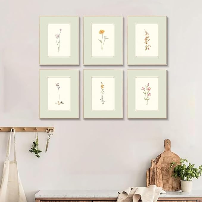 KBKBART Mint Green Floral Wall Art Set of 6 Unframed, Minimalist Abstract - Image 4