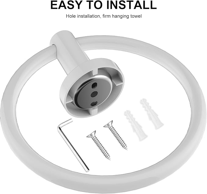 SetSail Towel Holder for Bathroom Wall Screw-in White Towel Ring Stainless - Image 4