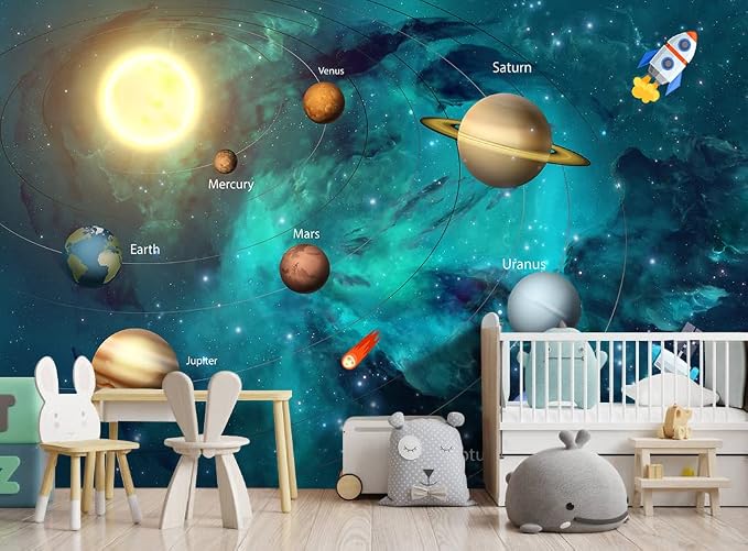 Kids Universe Planet Galaxy Wallpaper Solar System Starry bight Sky Ceiling - Image 2