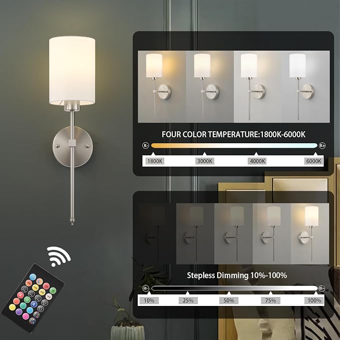 Battery Operated Wall Sconces Set of Two, Wireless Rechargeable Wall Light - Image 5